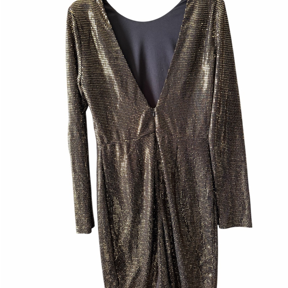 GB junior Gold Metallic Long-Sleeve V-Back Mini Dress - Picture 2 of 8